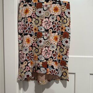 Nanette Lepore Orange Brown Ruffled Pencil Skirt Midi sequins and embroidery.